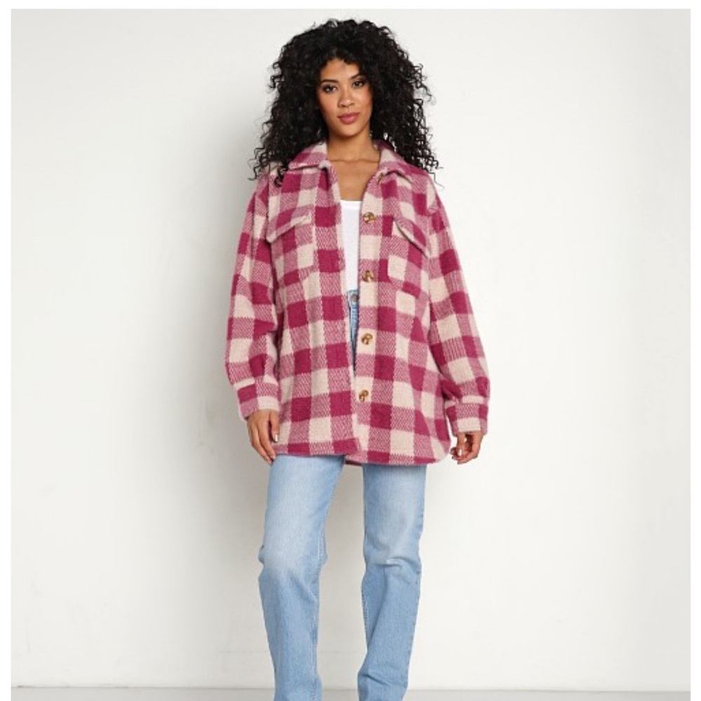 Z Supply oversized plaid trucker jacket in Berry